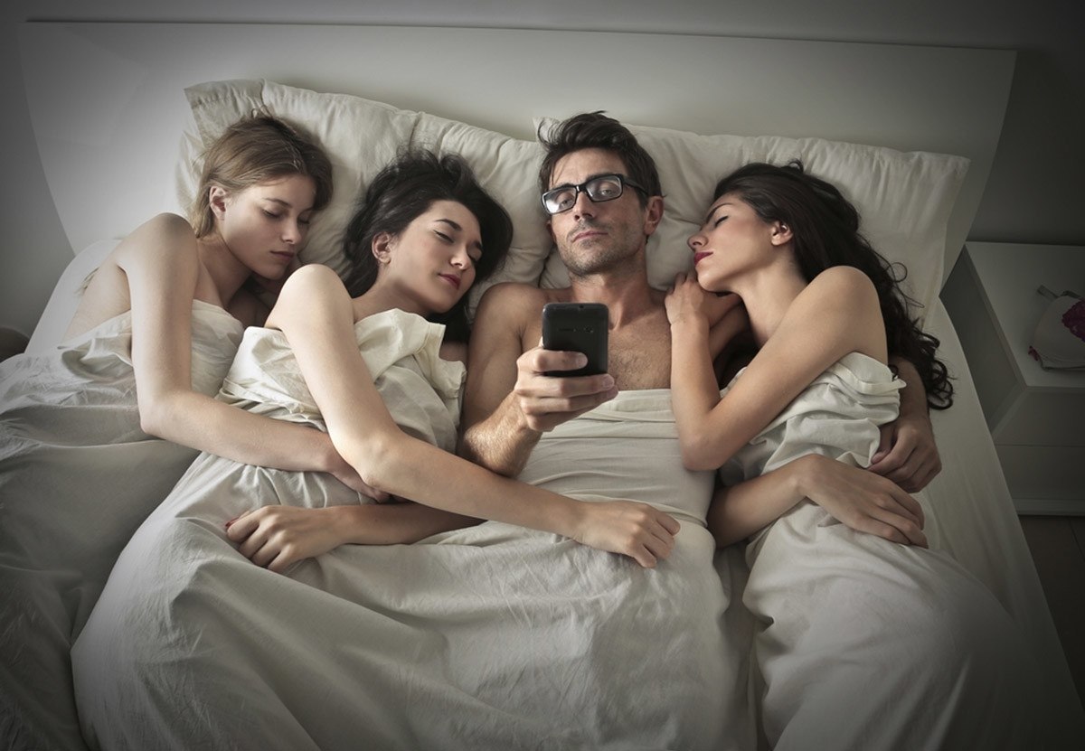 Sex with one man and three sexy ladies