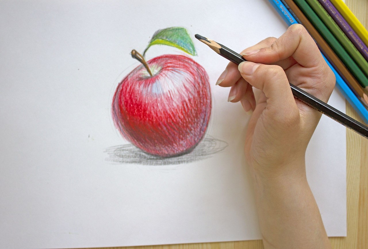 Рисование яблок кисточкой