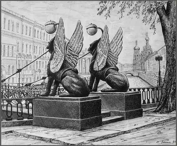 Рисунок на мосту в питере