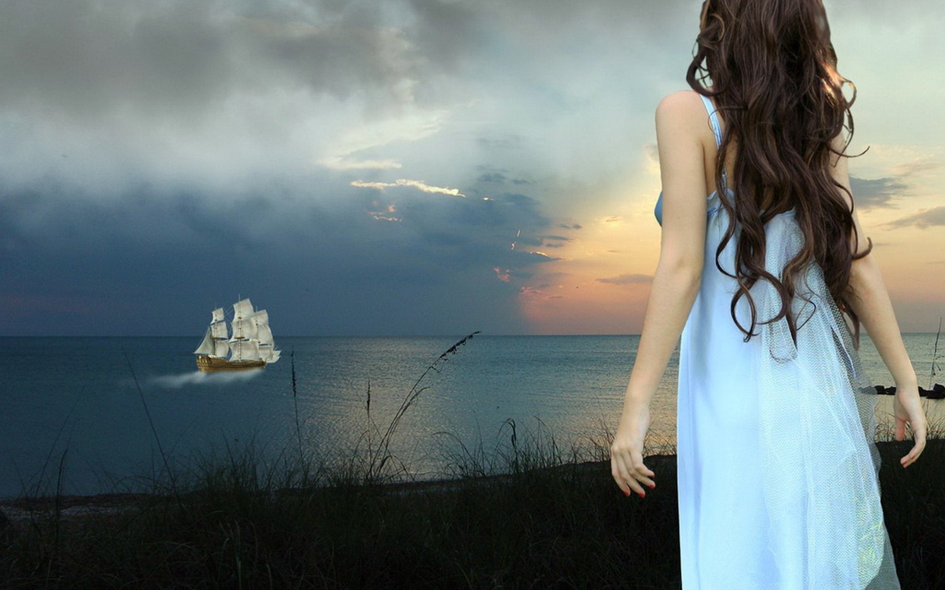 Со сложной судьбой. Девушка ждет у моря. Девушка-море. Девушка провожает корабль.