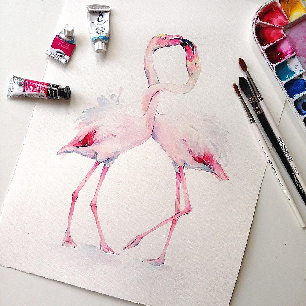 Рисование маркерами для скетча Фламинго