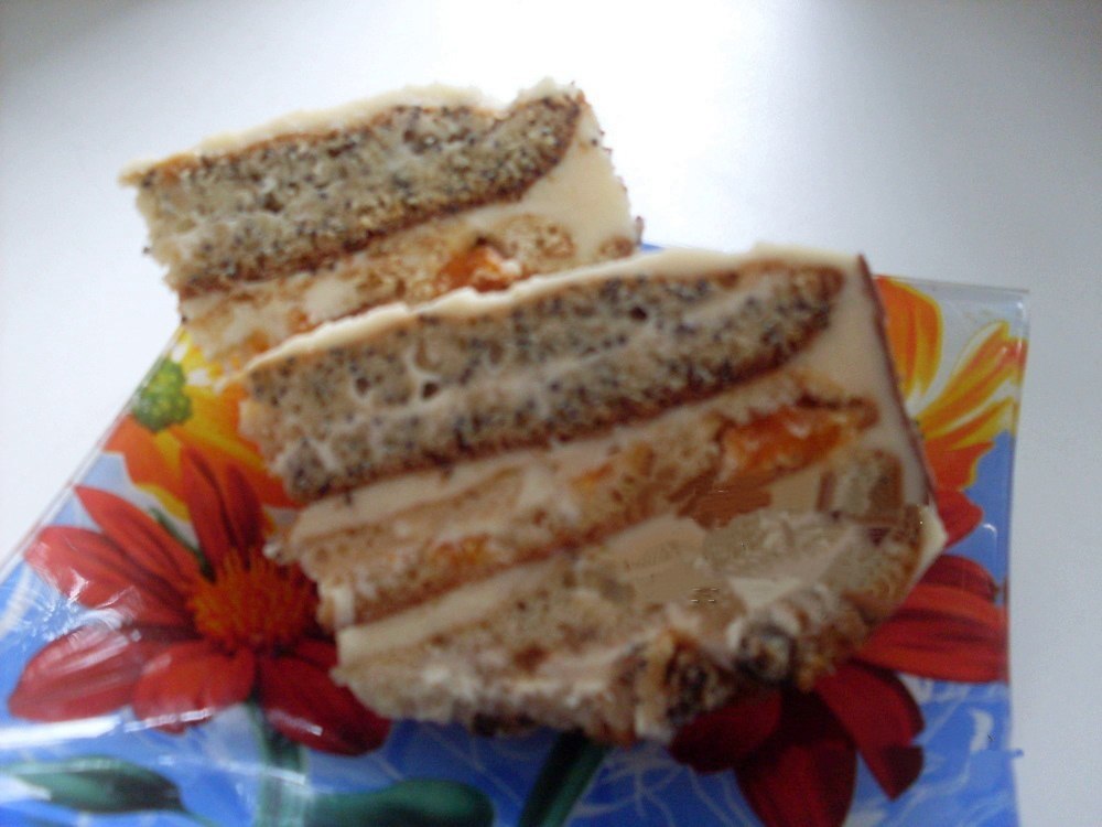 Торт трехслойный с маком орехами и изюмом пошаговый рецепт с фото