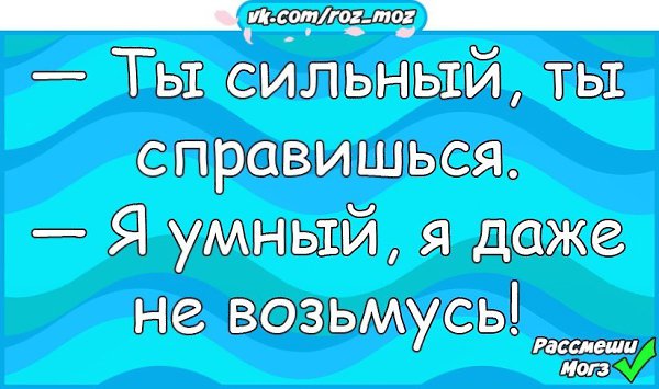 Я умный я даже не возьмусь. Ты сильный ты справишься я умный я даже не возьмусь.