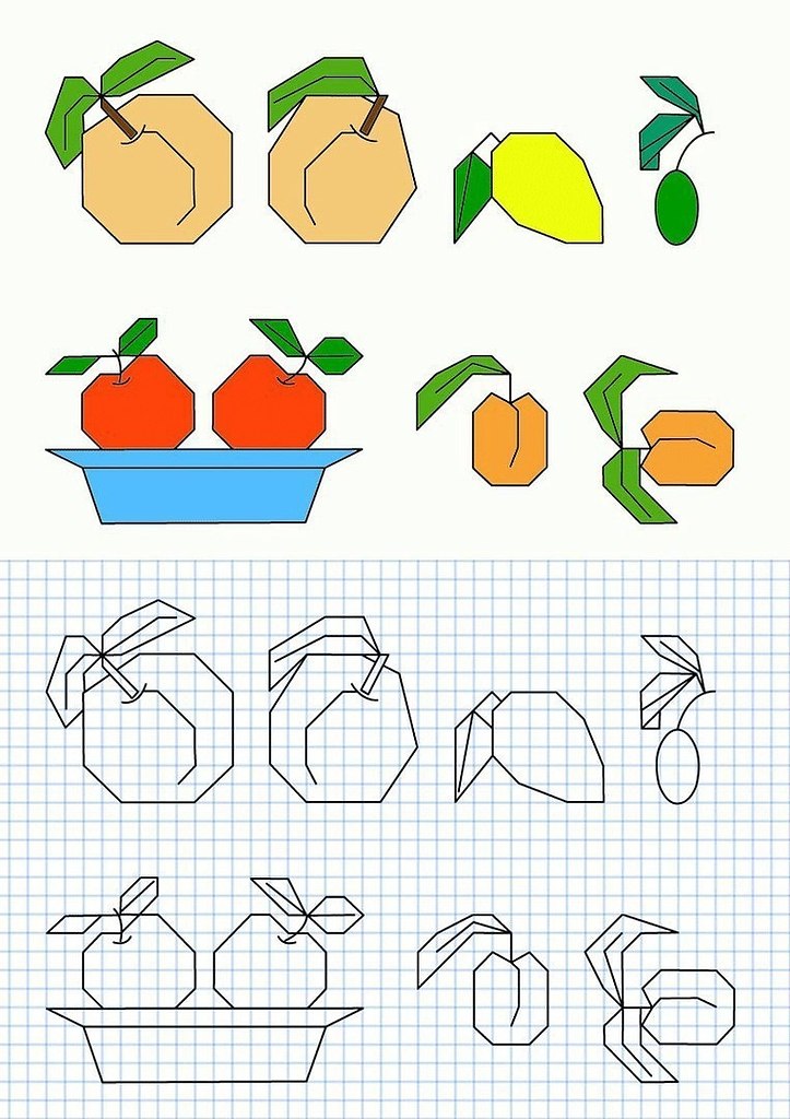 Рисунки фруктов по клеточкам