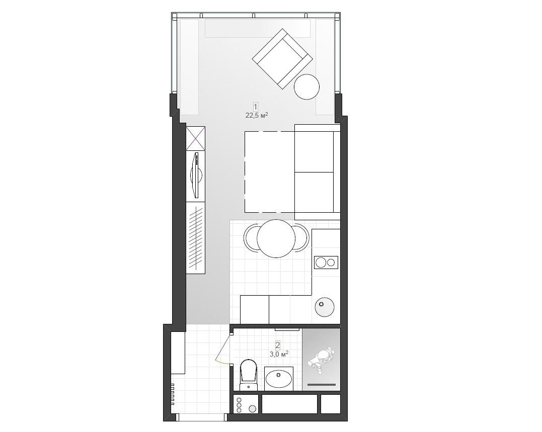 Проект студии 28 м кв м