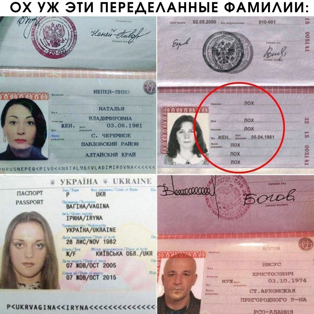 смешные фамилии людей реальные фото паспорта