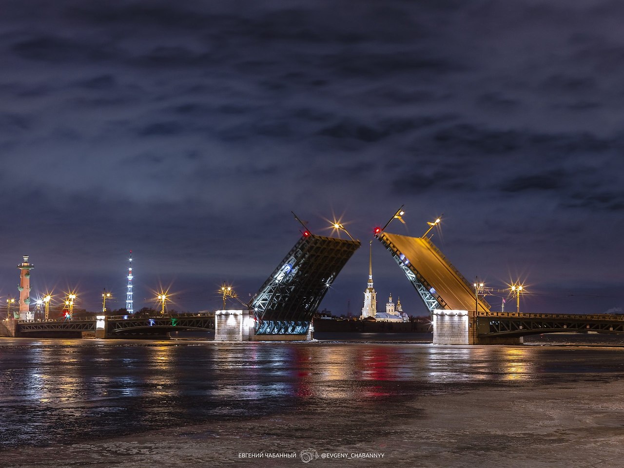 Санкт Петербург зимой разводной мост