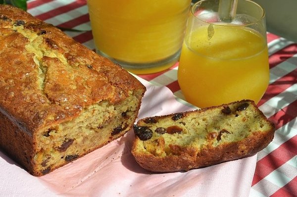 Банановый кекс с изюмом. Ингредиенты: 3 спелых банана, 200 гр муки, 2 ч. л. разрыхлителя, 100 гр ...