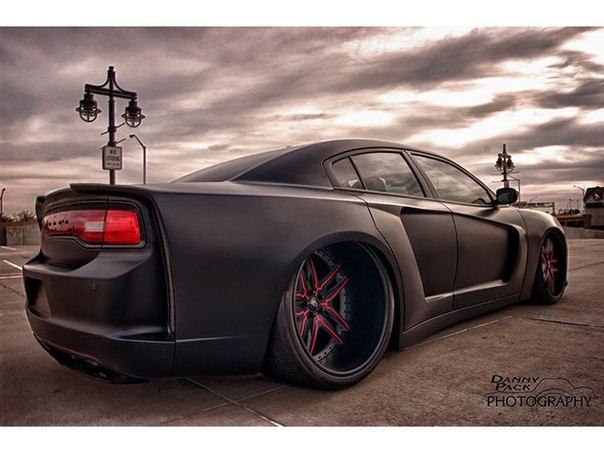 Bagged Matte Black Widebody Dodge Charger R/T On Forgiato Wheels. - 4