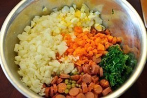 Окрошка на кефире мясная с зеленым горошком. Ингредиенты на 4-5 порций окрошки: ?горошек ... - 7