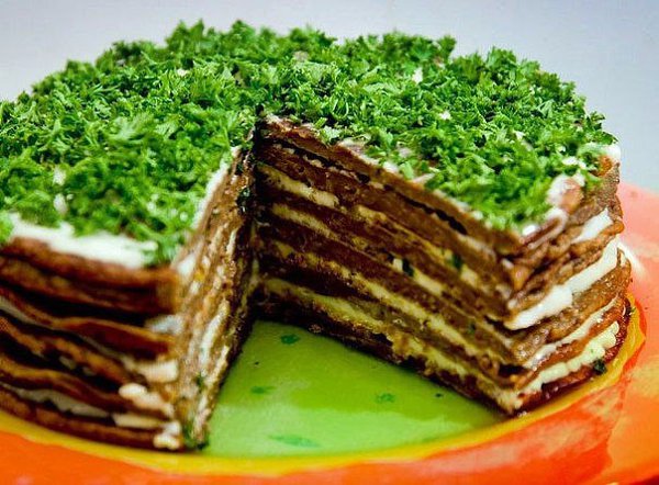 Праздничный печеночный торт.Как приятно приготовить своими руками очень вкусное блюдо с необычным ...
