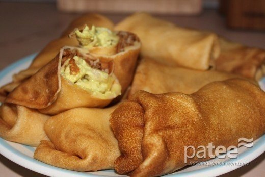 Блины с курицей и грибами в сливках и с сыром.Ингредиенты:Куриное яйцо - 4 шт.Молоко коровье - 700 ...