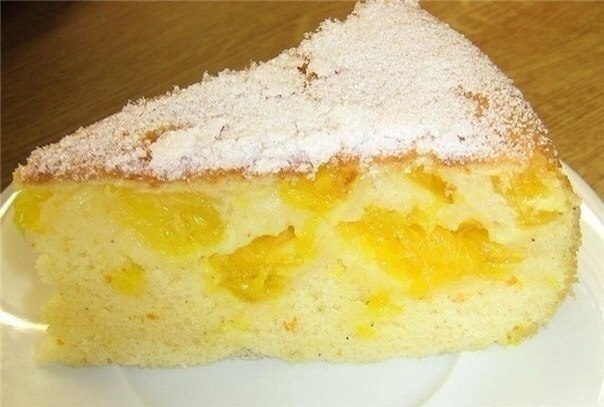 Шарлотка с апельсинами.Ингредиенты: 1.5 стакана муки 1,5 стакана сахара 5 яиц 2 апельсина сахарная ...