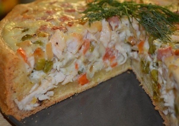 Открытый пирог с мясом и овощами. Ингредиенты: Для теста: 100 грамм сливочного масла, одна треть ...