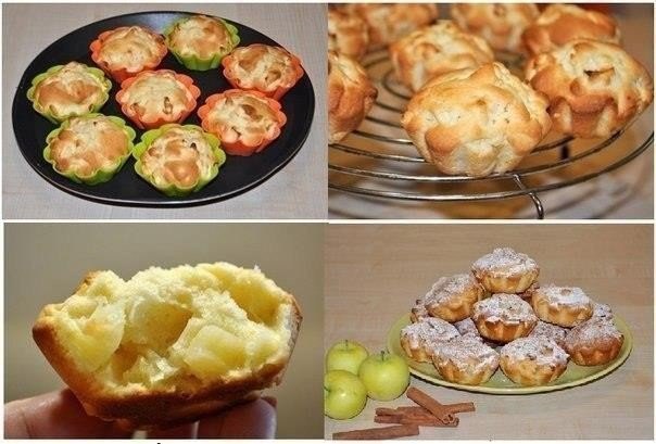 Сочные яблочные кексы.Ингредиенты:Масло сливочное – 150 гр.;Сахар мелкий – 2/3 стакана;Яйца – 2 ...