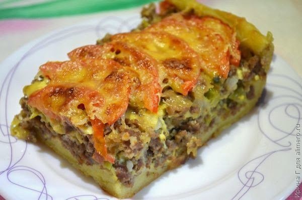 ОТКРЫТЫЙ МЯСНОЙ ПИРОГ.(из картофельного теста)Ингредиенты:Для теста: 200 г картофеля (одна большая ...