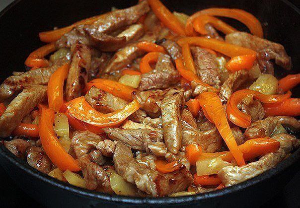 Мясо по-тайски.Ингредиенты:- мясо (куриное)- перчик сладкий- молоко- карри- соус соевый- соль по ...