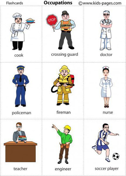 Occupations flashcards. Occupations flashcards showing: cook, crossing guard, doctor, policeman, ...