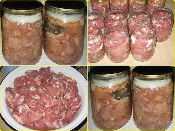 Тушенка из свинины, готовим дома. ИНГРЕДИЕНТЫ: 1 кг мяса 0,5 кг сала лавровый лист душистый перец ...