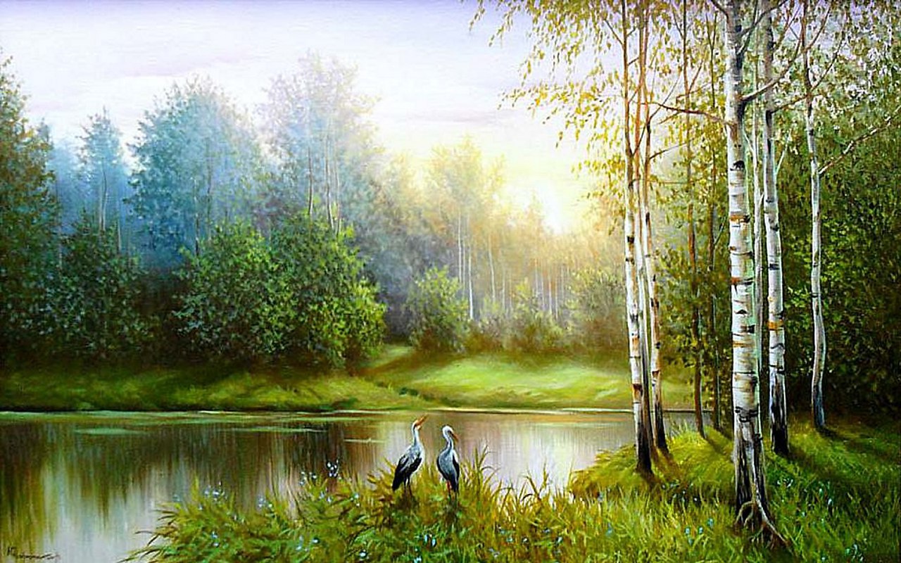 Там за лесом за рекой. Пейзажи художника Юрия Корникова. За рекой Луга зазеленели Бунин.