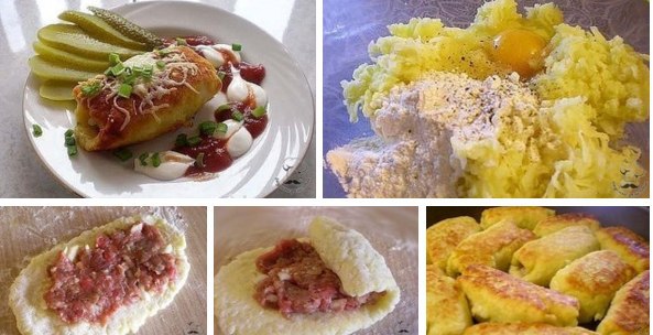 Картофельные рулетики с фаршем.Ингредиенты:-Картофель – 500-600г-Яйцо сырое – 1шт-Мука пшеничная – ...