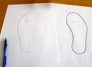 Как сшить обувь из старой дубленки. Итак, первым делом строим стельку. Начинаем с контура ступни. ... - 2