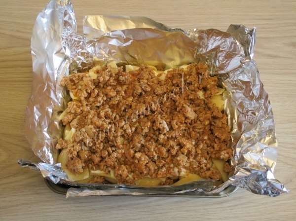 Лазанья из макарон. Ингредиенты: Макароны - 250-300 грамм; Мясной фарш - 500 грамм; Лук - 1-2 ... - 6
