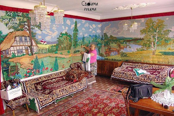 Женщина за 25 лет вышила крестиком все стены в комнате! Это самое большое панно в мире!!! Сколько ...