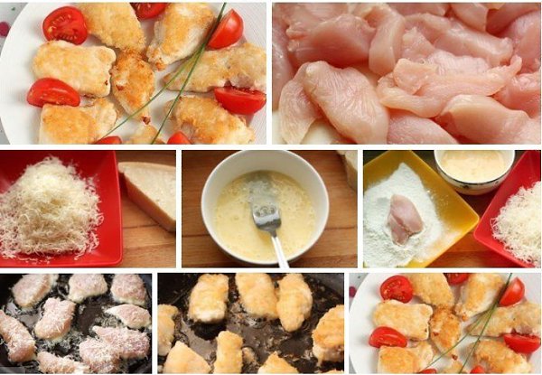 КУРИНЫЕ НАГГЕТСЫ. Вам понадобится: Куриная грудка 400 г Сыр твердых сортов (Пармезан, Грюйер, Грана ...