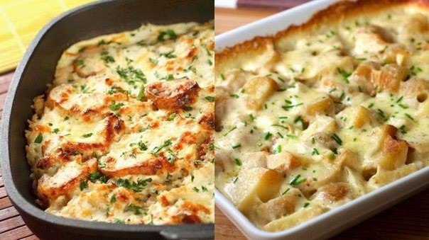 Картофельная запеканка с сыром и курицей .Ингредиенты:Картошка — 600 гЛук — 150 гКуриное филе — 500 ...
