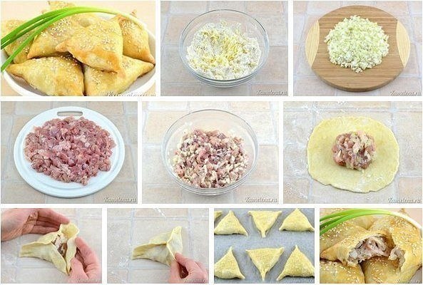 Самса с курицей.Нежное куриное мясо в хрустящем слоеном тесте.Ингредиенты:250 г муки100 г масла700 г ...