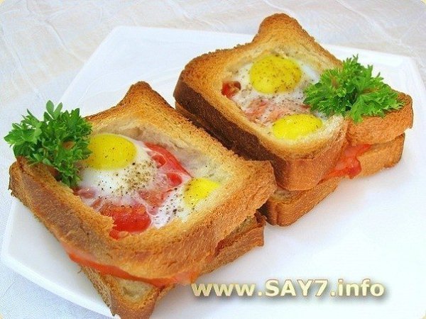 Горячие бутерброды с окороком, помидорами и яйцами.Для 6 бутербродов нам понадобятся:- 6 кусочков ...
