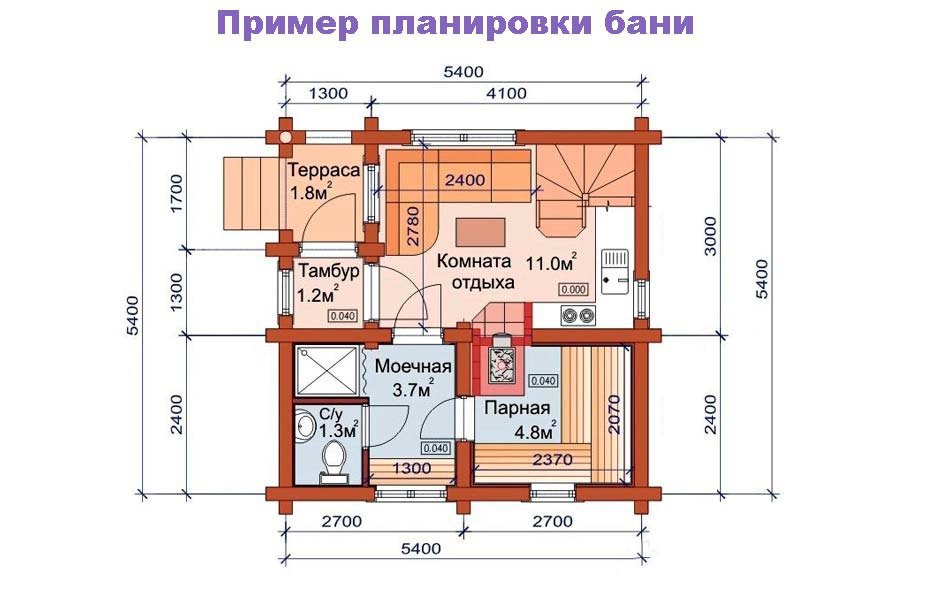 Проект бани 6х6 с санузлом