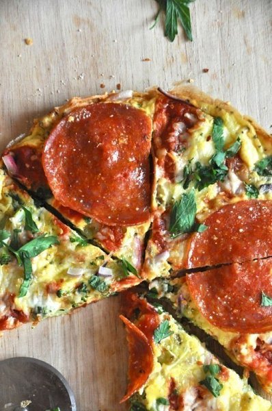 Пицца-омлет.Ингредиенты:5 яиц + водасоль и перец по вкусуброкколи и лук, мелко нарезаные (по 20 ... - 6