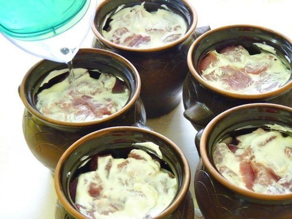 Жаркое в горшочках.Ингредиенты:свинина - 700 гкартофель - 5 шт.лук (крупный) - 1 шт.морковь ... - 9