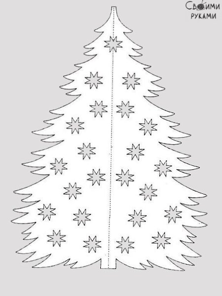 Новогодние вытынанки елки — шаблоны на окна больших размеров