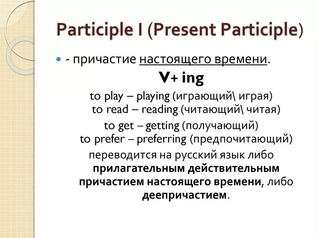 Причастие 1 и 2 в английском языке презентация