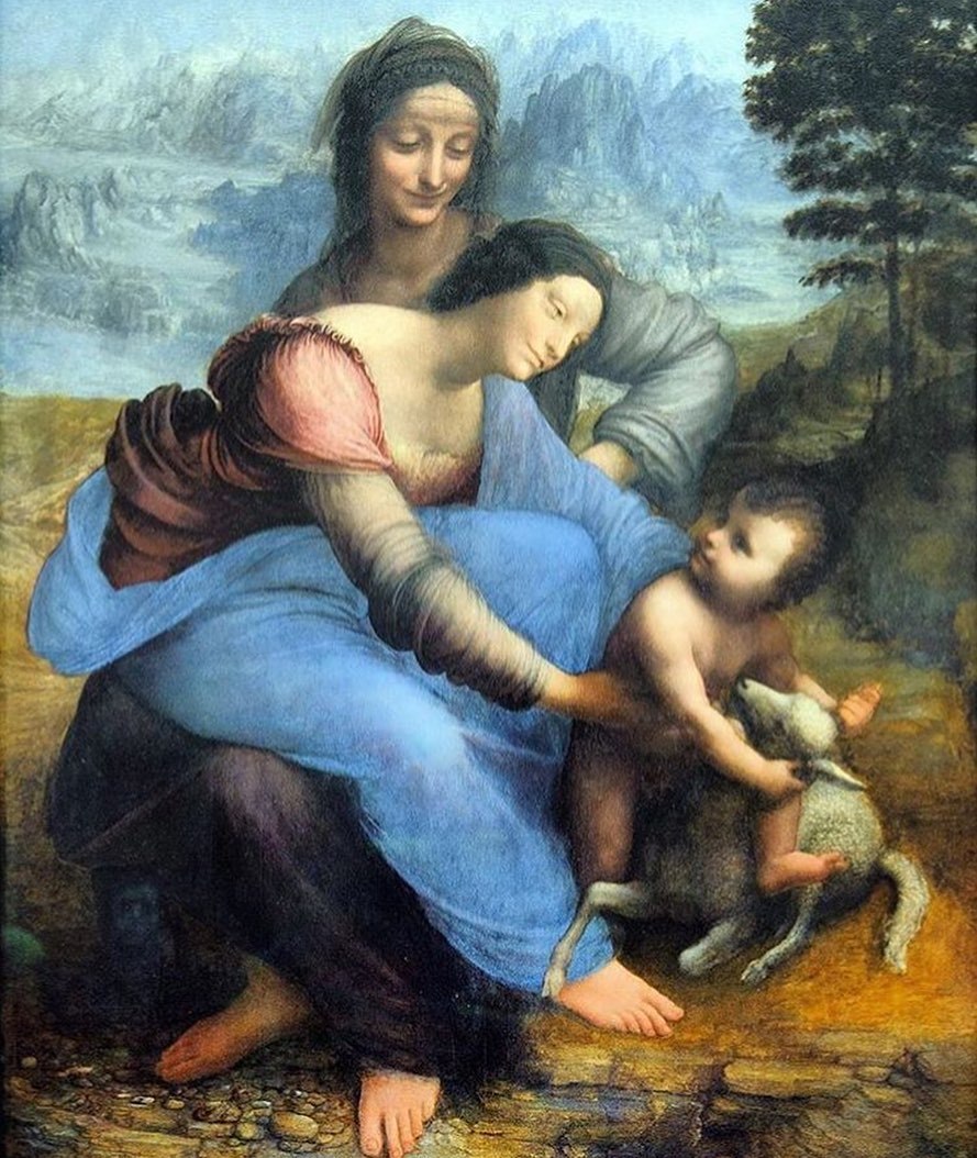 The Virgin and Child with Saint Anne is an oil painting on panel by LeonardoDaVinci (168x130 cm) ...