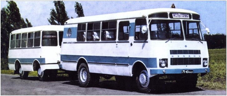 Опытный пассажирский автопоезд Кубань-Г4АМВ, 1972 год. Автобус Кубань-Г4АМВ на шасси ГАЗ-53А был ...
