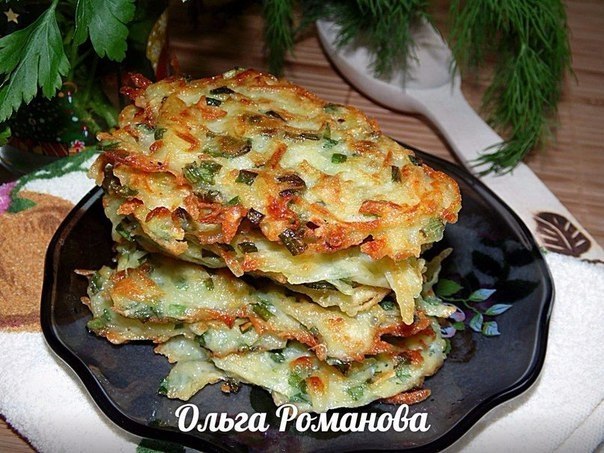 Драники с зелёным луком и чесноком.Картофель - 5 шт Яйцо - 1 шт Мука - 1 стол ложка Зеленый лук - ...