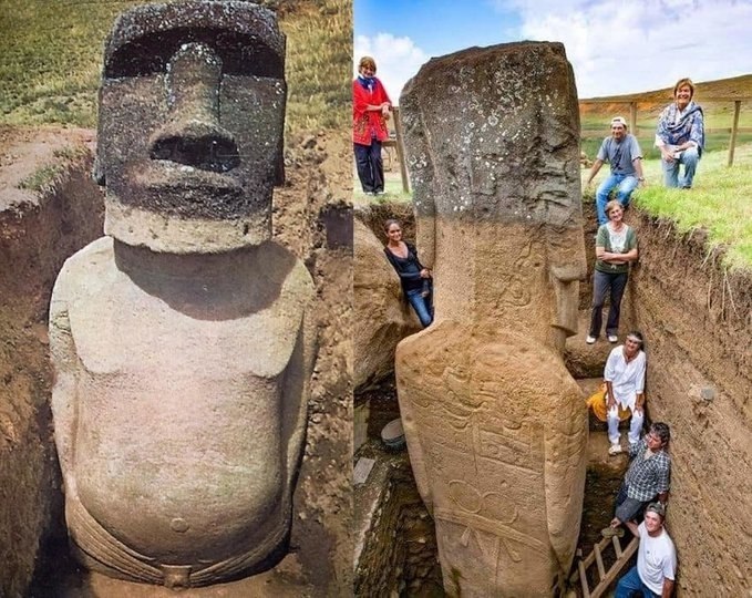 Откопанная статуя с острова Пасхи.