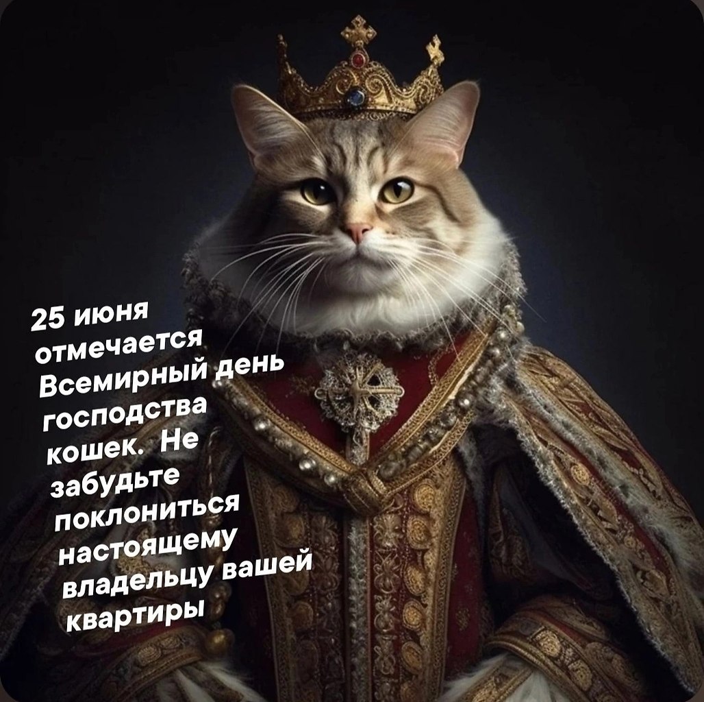 25 июня - Всемирный день господства кошек.День, чтобы вспомнить, кто на самом деле держит власть в ...