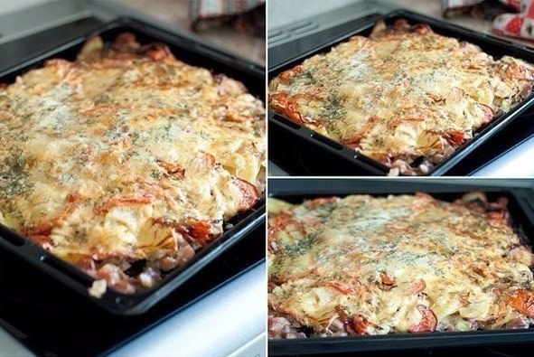 Мясо «под шубой».Ингредиенты:* свинина — 1 кг (можно взять 2 куриных грудки)* помидоры — 2-3 шт.* ...