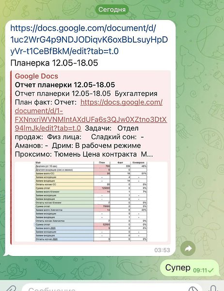 У меня настроена система отчетов в бизнесе. Я могу с любой точки мира посмотреть, что происходит и ...