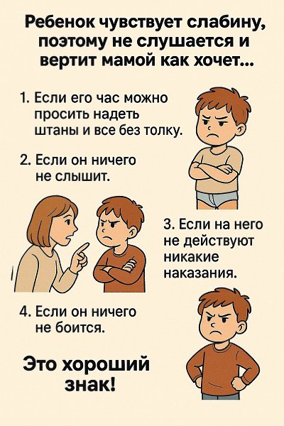 Ребенок чувствует слабину, поэтому не слушается и вертит мамой как хочет... Это хороший знак, если ...