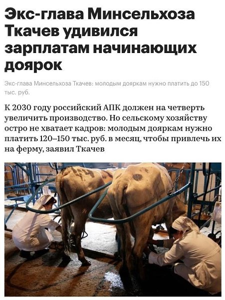 В России дояркам могут начать платить по 150 тысяч рублей, чтобы решить кадровый дефицит в ...