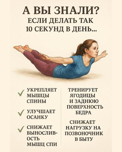 Не нужен спортзал и часы тренировок — достаточно 20–120 секунд в день, чтобы: укрепить спину и пресс ...