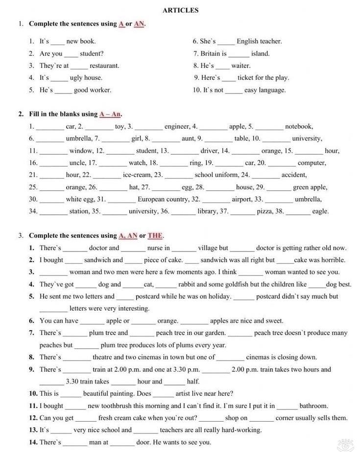 A/an/the articles worksheets - 5