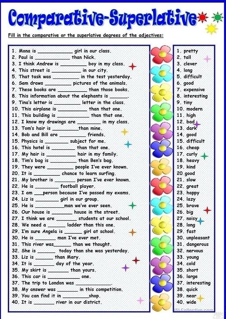 Comparative and superlative adjectives worksheets - 9