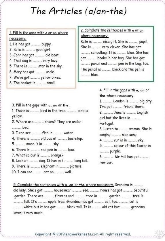 A/an/the articles worksheets - 4